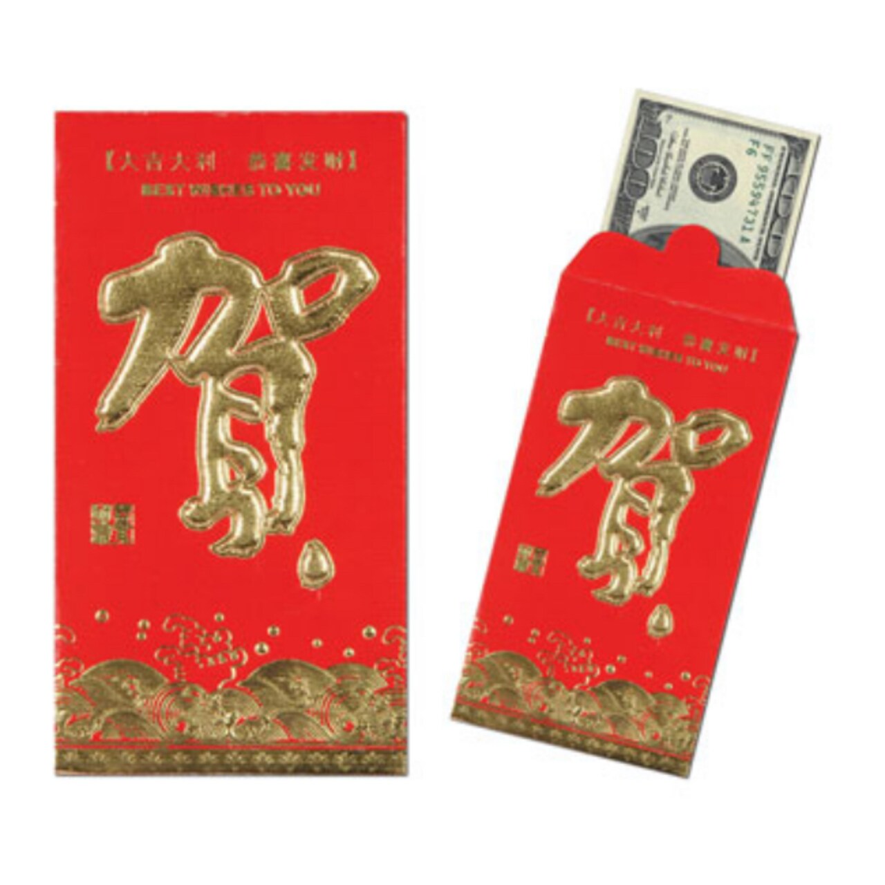 Party Central Club Pack of 96 Red and Gold Asian Chinese New Year Red Pocket Money Gift Envelopes 6.75"